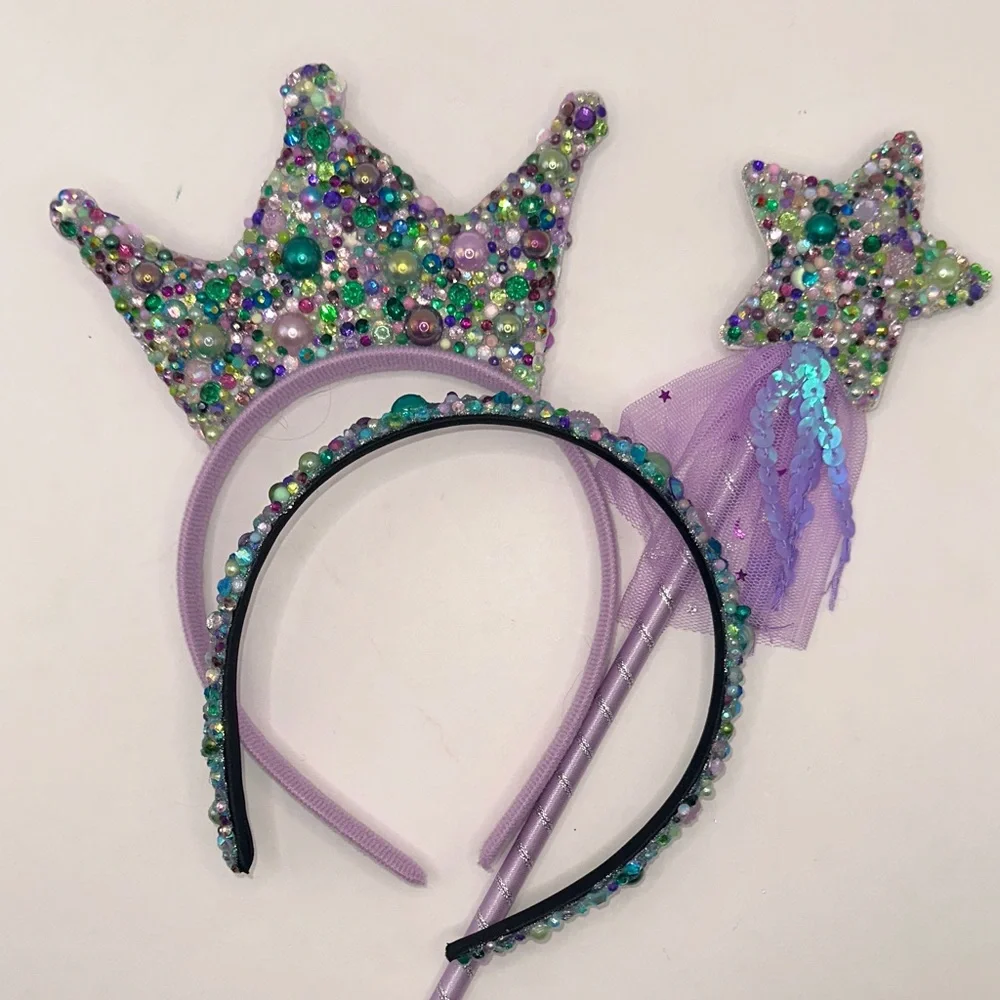 Princess Ariel Little Mermaid Inspired Rhinestone Tiara Wand and Headband